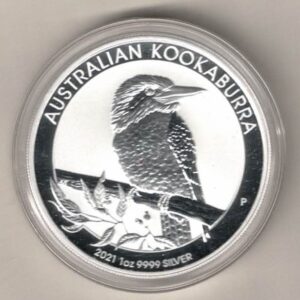 2021 Silver Australia One Ounce Kookaburra Elizabeth II is on the obverse, a Kookaburra are on the reverse. The coin contains one ounce of 9999 fine silver