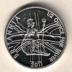 2011 Silver Half Ounce Britannia Coin . This coin contains half an ounce of fine silver. All of our silver coins are in stock.