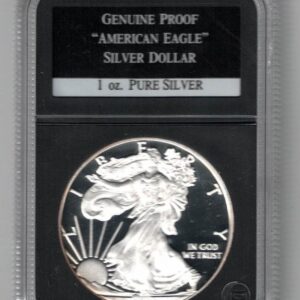 Slabbed 2014 W Silver Proof USA One Ounce Eagle. The liberty is on the obverse, The eagle is on the reverse. All coins are instock.