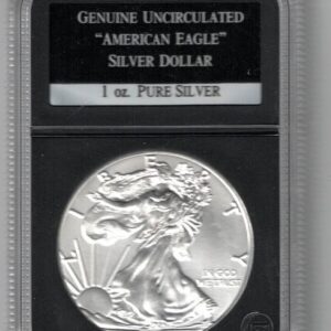 Slabbed 2016 Silver USA One Ounce Uncirculated Eagle. The liberty is on the obverse, The eagle is on the reverse. All coins are instock.