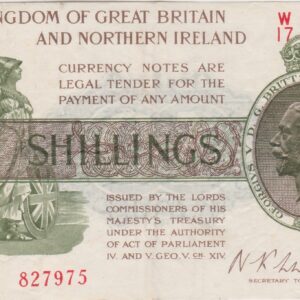 T33 Warren Fisher Ten Shillings banknote. This is the last series 1927 Issue, with Serial Number W over 17 827975 in very fine condition.