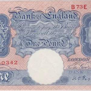 B249 Peppiatt One Pound Banknote B73E. This banknote is in mint condition. This is a blue wartime banknote issued in 1940.