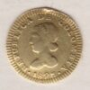 1825 Colombia Gold Escudo Coin. This coin has the JF - Bogota mint mark. The One Escudos coin was struck in 0.875 Gold and weighs approx. 3.2 grams.