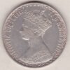 1859 Silver Gothic Florin Coin. The Obverse features a crowned bust of Queen Victoria. The Reverse features a shield with denomination.