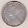 1866 Silver Gothic Florin Coin. The Obverse features a crowned bust of Queen Victoria. The Reverse features a shield with denomination.