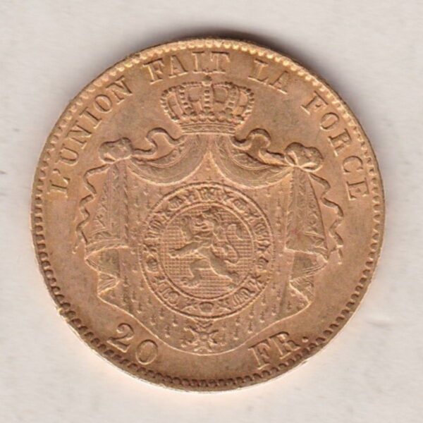 1868 Belgium Gold Twenty Francs - Image 2