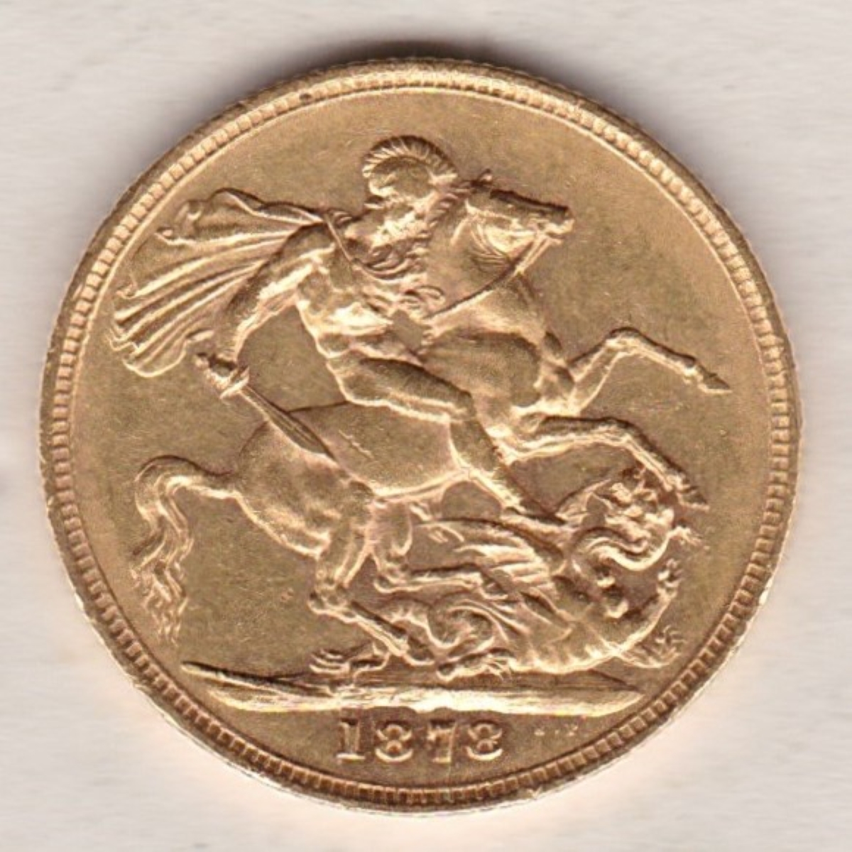 1878 Gold Sovereign Coin featuring Queen Victoria Young Head on the Obverse and St George & the Dragon on the Reverse. London Mint.