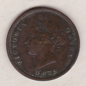 1879 Cyprus Quarter Piastre coin. The obverse features Queen Victoria. The reverse features the denomination within a circle of beads.