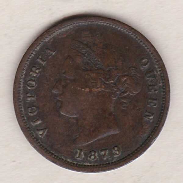 1879 Cyprus Quarter Piastre coin. The obverse features Queen Victoria. The reverse features the denomination within a circle of beads.