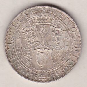 1893 Silver Florin coin. The portrait of Queen Victoria on the Obverse. With a crown above shields of England, Scotland and Ireland on the reverse.