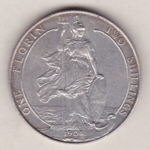 1904 Silver Florin coin. The portrait of King Edward VII on the Obverse. With the standing figure of Britannia on the reverse.