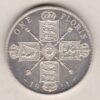 1911 Proof Silver Florin coin. The portrait of King George V on the Obverse. The crowned cruciform shields around central Garter star on the reverse.