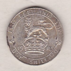 1912 Silver Shilling coin featuring King George VI on the Obverse. The Reverse features a crowned lion with date and denomination.