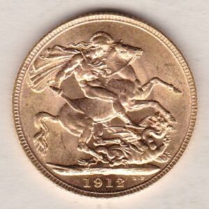 1912 Gold Sovereign Coin. The coin features King George V on the Obverse. St George and the dragon on the reverse. London Mint.