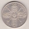 1913 Silver Florin coin. The portrait of King George V on the Obverse. The crowned cruciform shields around central Garter star on the reverse.