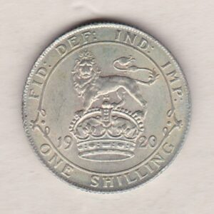 1920 Silver Shilling coin featuring King George VI on the Obverse. The Reverse features a crowned lion with date and denomination.