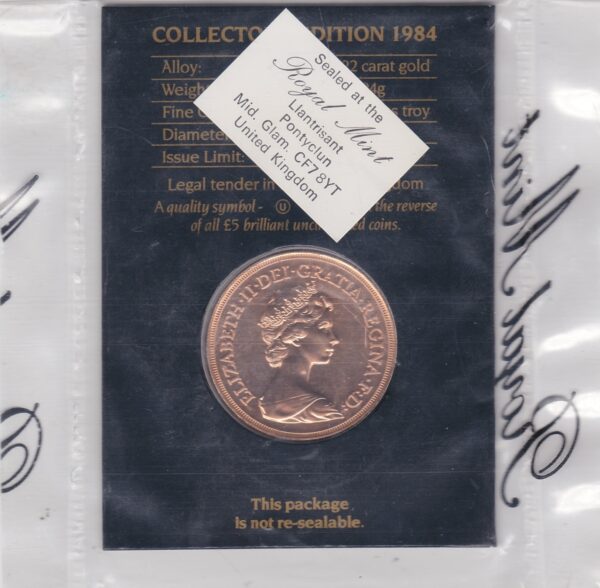 1984 Gold Five Pounds Brilliant Uncirculated - Image 2