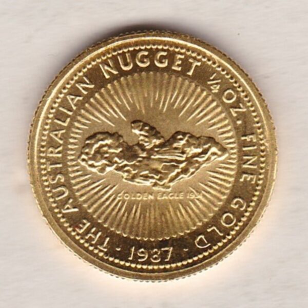 1987 Gold Australia Quarter Ounce Golden Eagle coin. This investment gold coin features Queen Elizabeth II on the Obverse. The golden eagle on the Reverse.