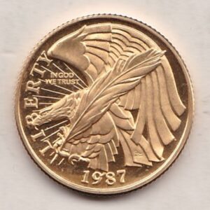 1987 USA Gold Five Dollars coin. This gold bullion coin was issued to celebrate the 200th Anniversary of United States Constitution.