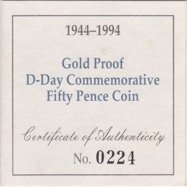 1994 Gold Proof Fifty Pence D-Day - Image 3