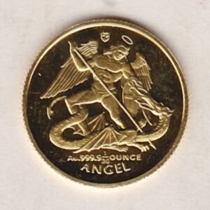 1995 Isle Of Man Gold Twentieth Ounce Angel Coin. Queen Elizabeth II facing right on the obverse. The Archangel Michael and Dragon on the reverse.