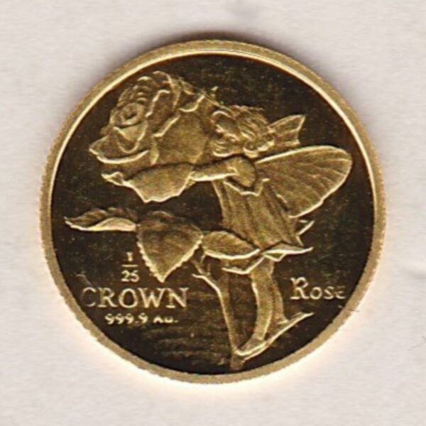 1996 Isle Of Man Gold Twenty Fifth Ounce coin. Queen Elizabeth II facing right on the obverse. The Angel with a rose on the reverse.