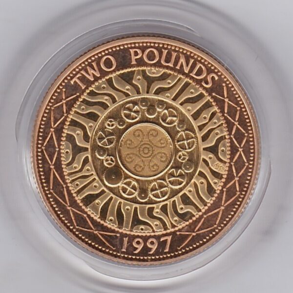 1997 Gold Proof Two Pounds coin. This coin comes in the capsule and presentation box with certificate as issued by the Royal Mint.