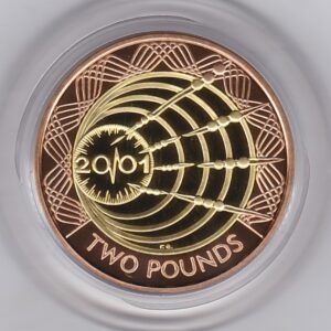 2001 Gold Proof Two Pounds Marconi coin. This coin comes in the presentation box with certificate as issued by the Royal Mint.