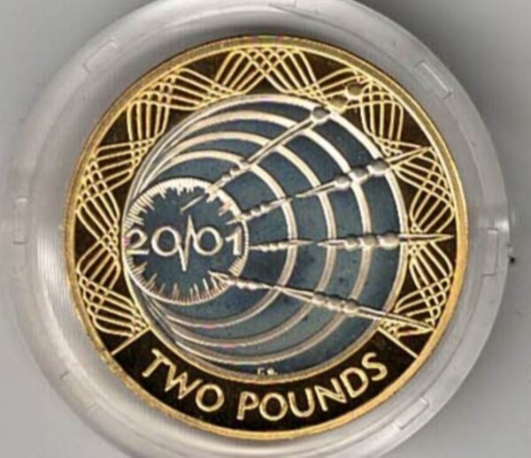 2001 Two Pounds Piedfort Silver Proof Coin. This double thickness coin was issued by the royal mint and includes the original box and certificate.