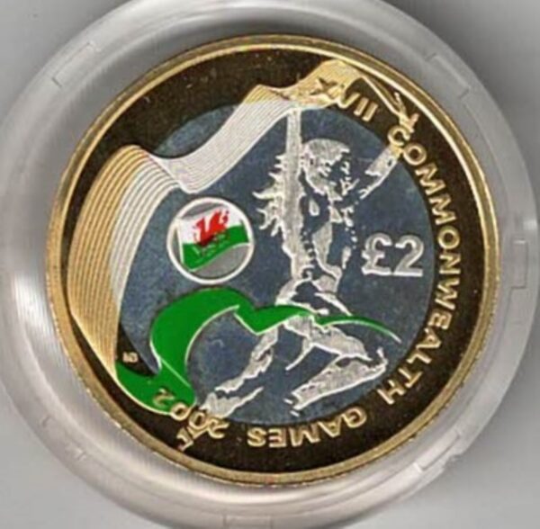 Loose 2002 Two Pounds .925 Piedfort Silver Proof Commonwealth Games Coloured Wales Flag . All coins are in stock for despatch.