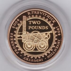 2004 Gold Proof Two Pounds Steam Locomotive coin. This coin comes in the presentation box with certificate as issued by the Royal Mint.