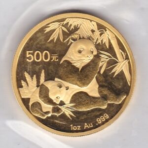 2007 China Gold One Ounce Panda Coin. The Gold One Ounce Panda coin was struck in 999 Fine Gold and weighs approx. 31.1 grams.