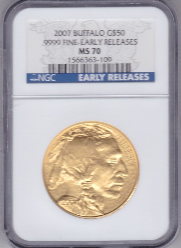 2007 Gold USA One Ounce Buffalo coin. Investment one ounce gold coin featuring the Indian head on the Obverse. The Buffalo on the Reverse.