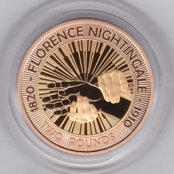 2010 Gold Proof Two Pounds Florence Nightingale Coin. This coin comes in the presentation box with certificate as issued by the Royal Mint.