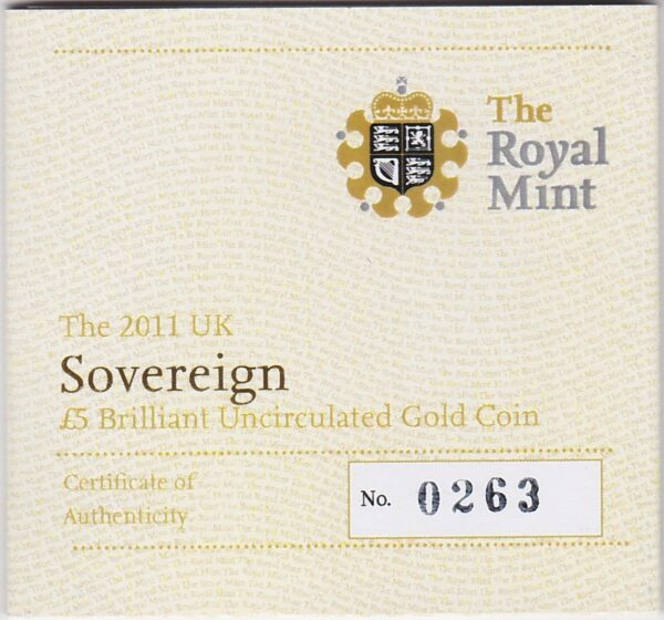 2011 Gold Five Pounds Brilliant Uncirculated - Image 3