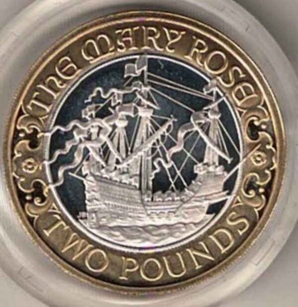 2011 Two Pounds Standard Silver Proof Mary Rose coin, was issued by the royal mint and includes the original box and certificate.