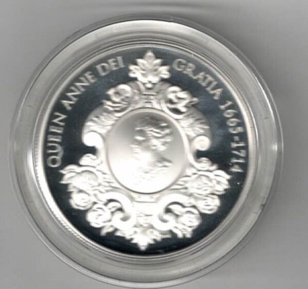 2014 Five Pounds Standard Silver Proof Queen Anne Anniversary. This Standard proof coin comes boxed with certificate as issued by the royal mint.