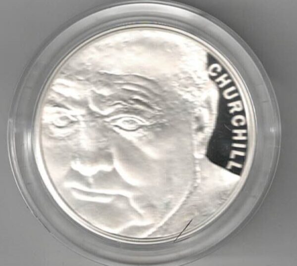 2015 Five Pounds Piedfort Silver Proof Churchill Anniversary. This double thickness coin comes boxed with certificate as issued by the royal mint.