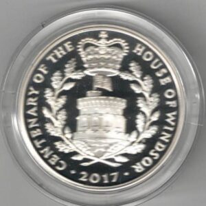 2017 Five Pounds Standard Silver Proof Centenary Of The House Of Windsor. This Standard proof coin comes boxed with certificate as issued by the royal mint.