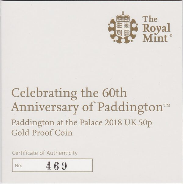 2018 Gold Proof Fifty Pence Paddington - Image 3