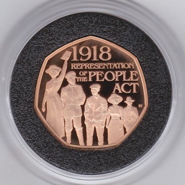 2018 Gold Proof Fifty Pence Representation Of The People's Act. This coin was struck to celebrate the Representation Of The People's Act.