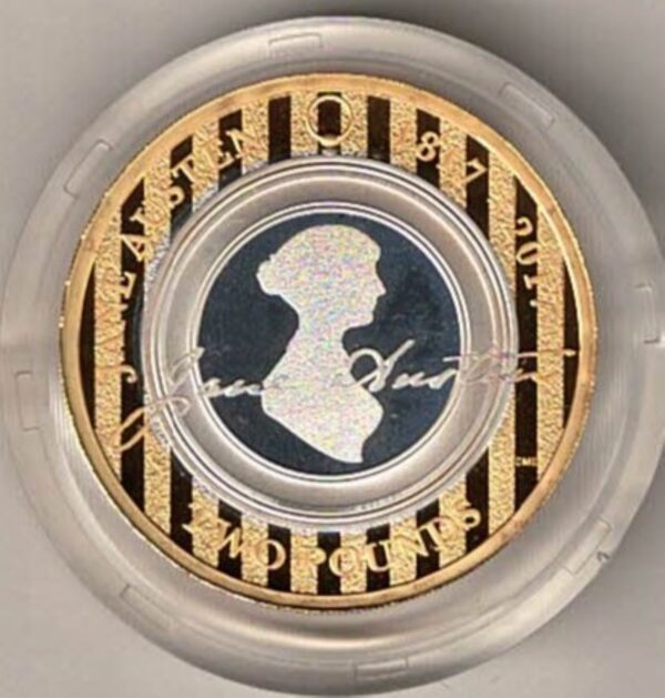 2017 Two Pounds Standard Silver Proof Jane Austen coin, was issued by the royal mint and includes the original box and certificate.