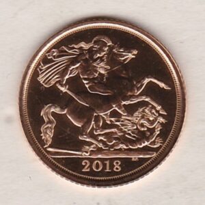 2018 Gold Half Sovereign coin featuring the fifth portrait of Queen Elizabeth II on the Obverse. St George and the dragon on the Reverse.