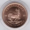 2019 South Africa Gold One Ounce Krugerrand. Investment one ounce gold coin featuring Paul Kruger on the Obverse. The springbok on the Reverse.