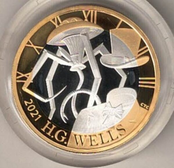 2021 Two Pounds Standard Silver Proof H.G. Wells was issued by the royal mint and includes the original box and certificate.