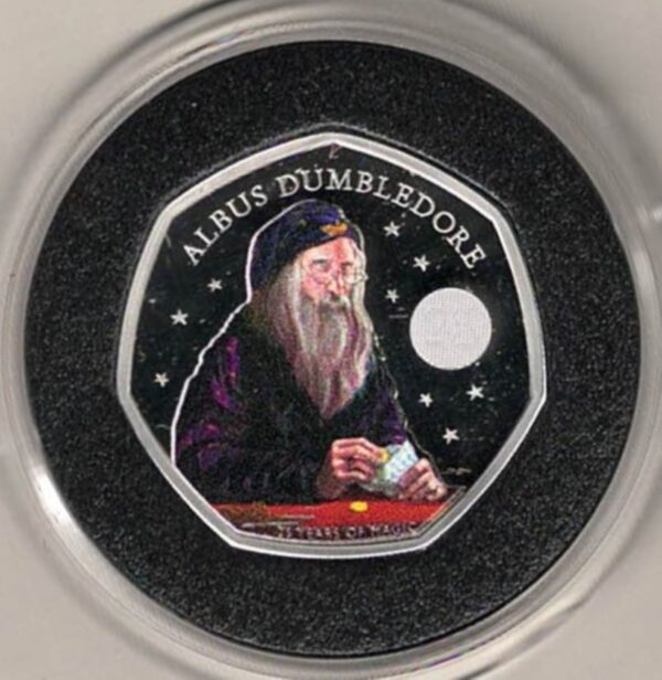 2023 Silver Proof Fifty Pence Professor Dumbledore. This coin comes in the original box with certificate as issued by the royal mint.