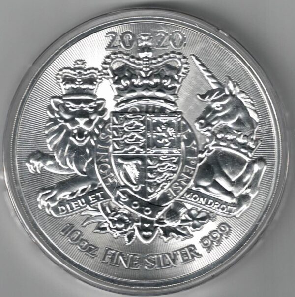 2020 Ten Ounce Silver Coin Royal Mint Royal Arms. This coin contains ten ounces of .999 fine silver. All of our silver coins are in stock.