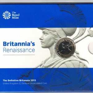 Sealed 2015 Royal Mint Britannia's Renaissance Two Pound Coin featuring Elizabeth II on the obverse. All coins are in stock for despatch.