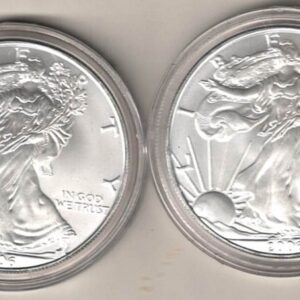 2006 Silver USA One Ounce Eagle set. The liberty is on the obverse, The eagle is on the reverse. These coins contain one ounce of 999 fine silver.