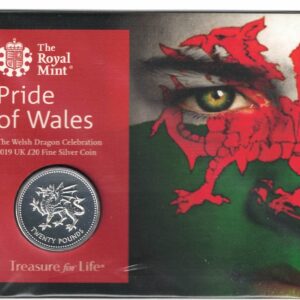 Sealed 2019 Silver Welsh Dragon Half Ounce Twenty Pound Coin. This coin contains half an ounce of fine silver. All of our silver coins are in stock.